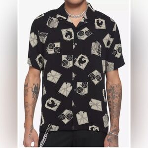 Attack On Titan Crests Woven Button-Up Mens Small Sold Out Hot Topic